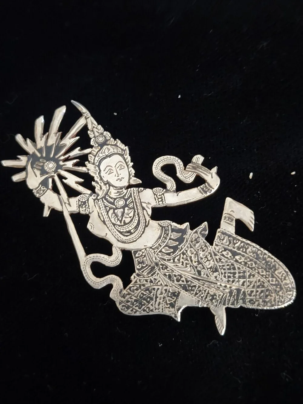 Vintage Mei Lan Sterling Silver Siam Thai Deity Brooch – Signed Figural Pin